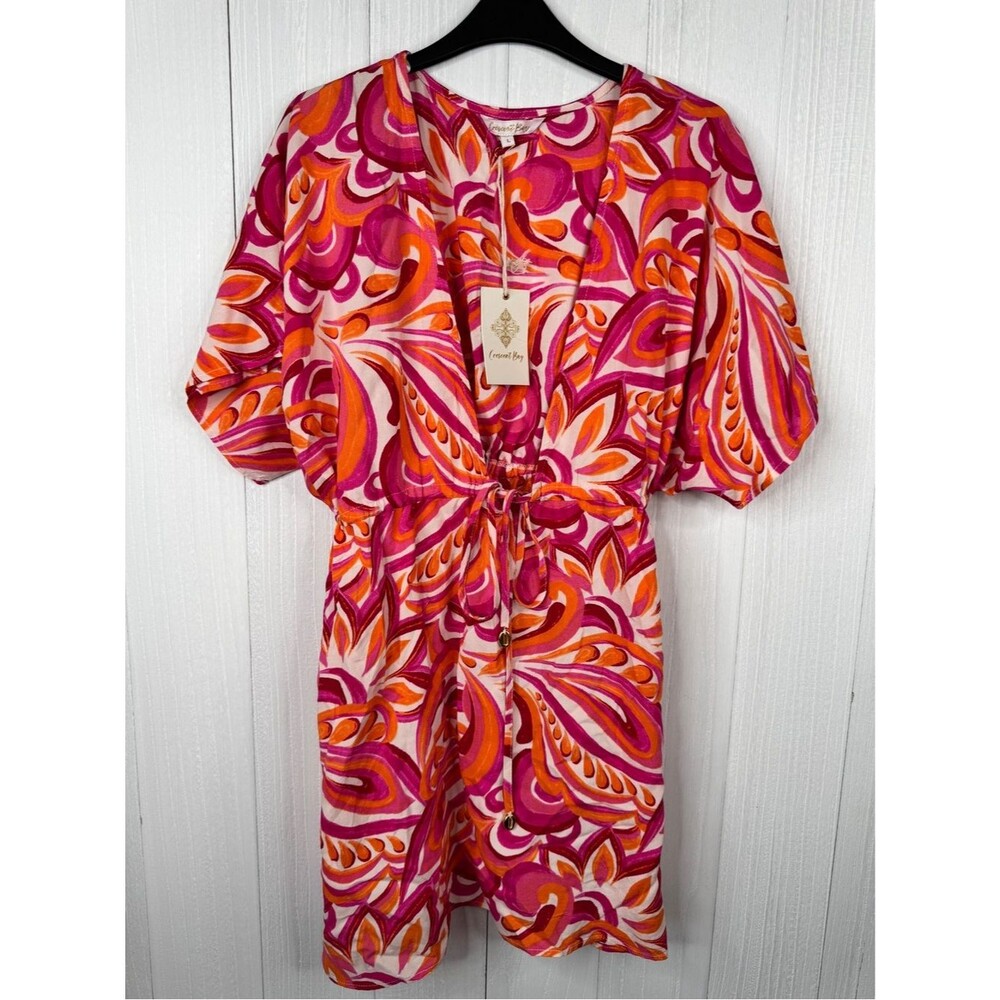 Crescent Bay Short Sleeve Mini Dress Beach Cover Up Size L NWT